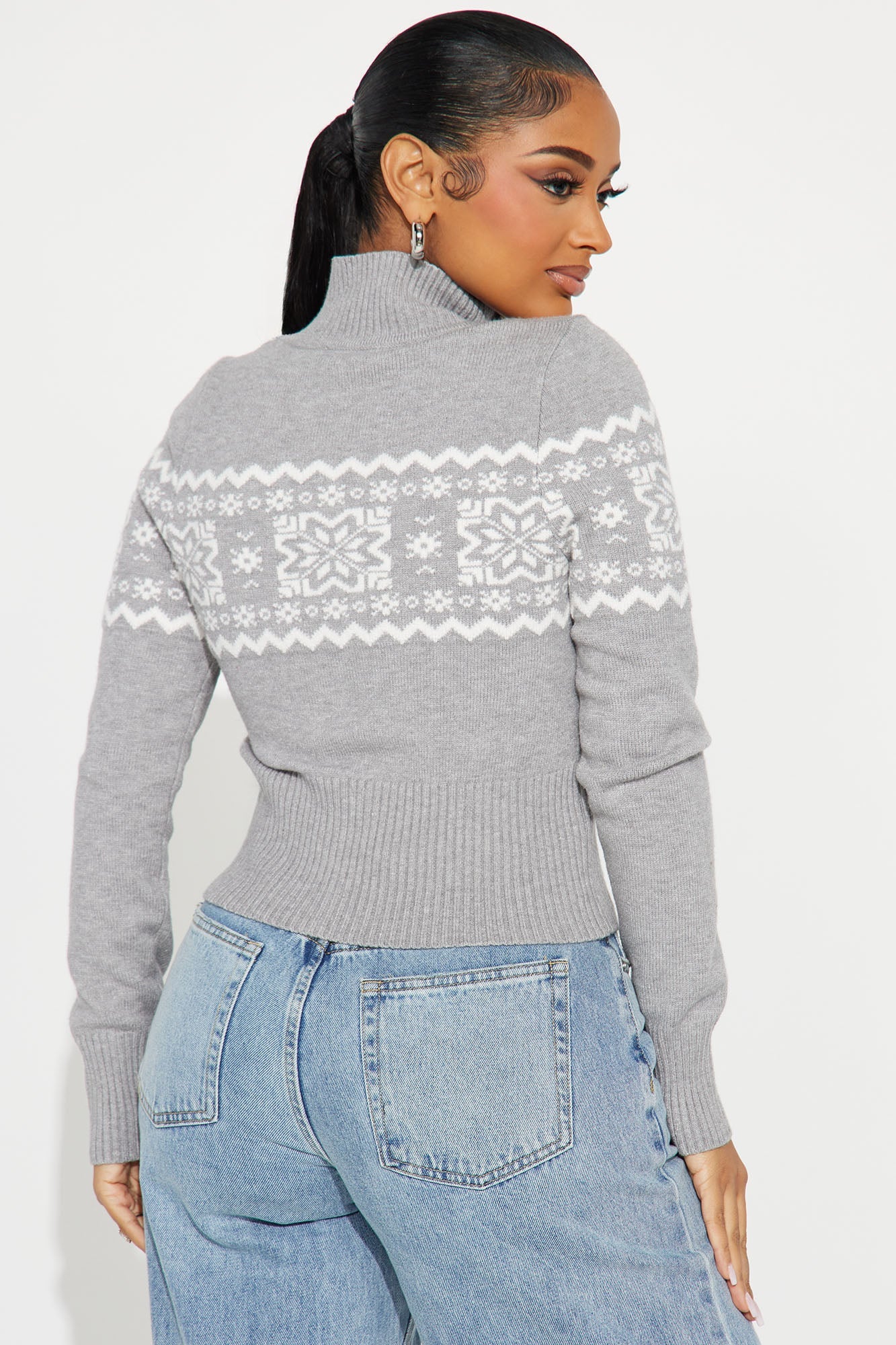 Snowie Fair Isle Front Zip Sweater - Grey/combo