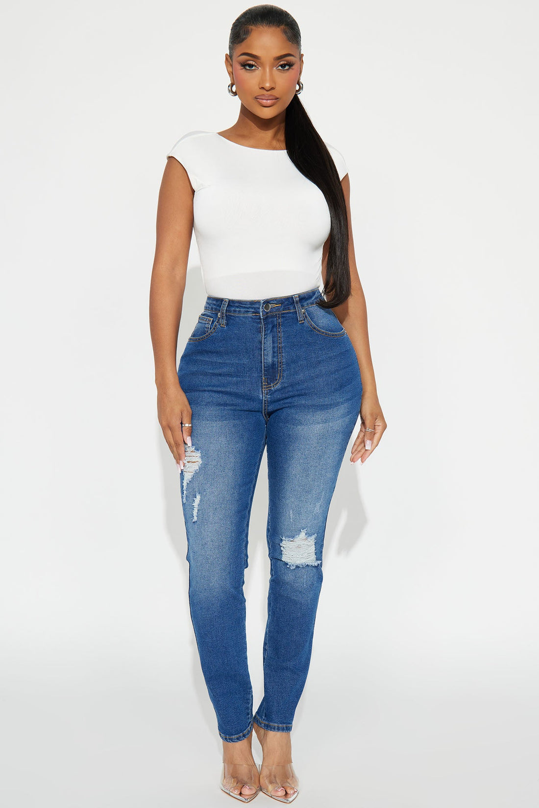 Call It Love Stretch Ripped Skinny Jeans - Dark Wash