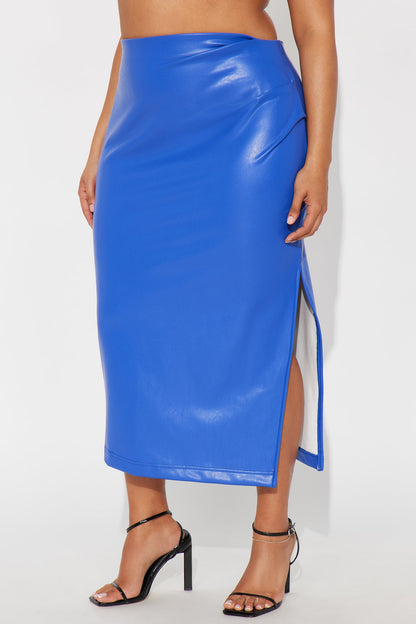 By The Corner Faux Leather Midi Skirt - CobaltBlue