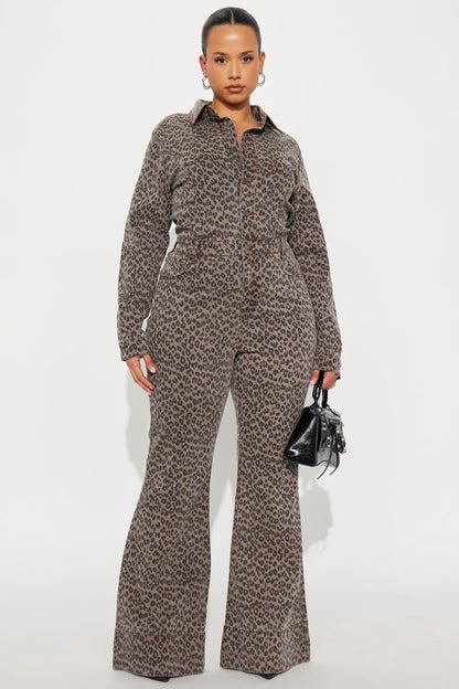 Wild Time Leopard Denim Jumpsuit - Leopard