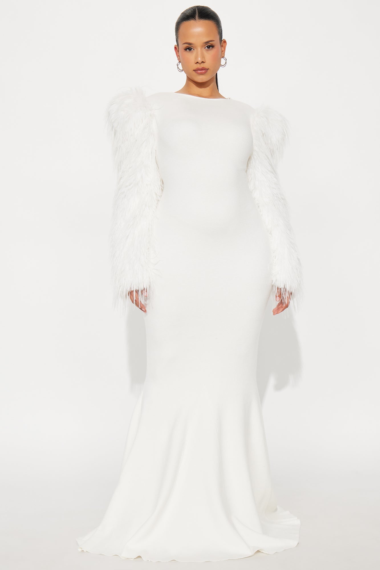 Diva Long Sleeve Maxi Gown - White