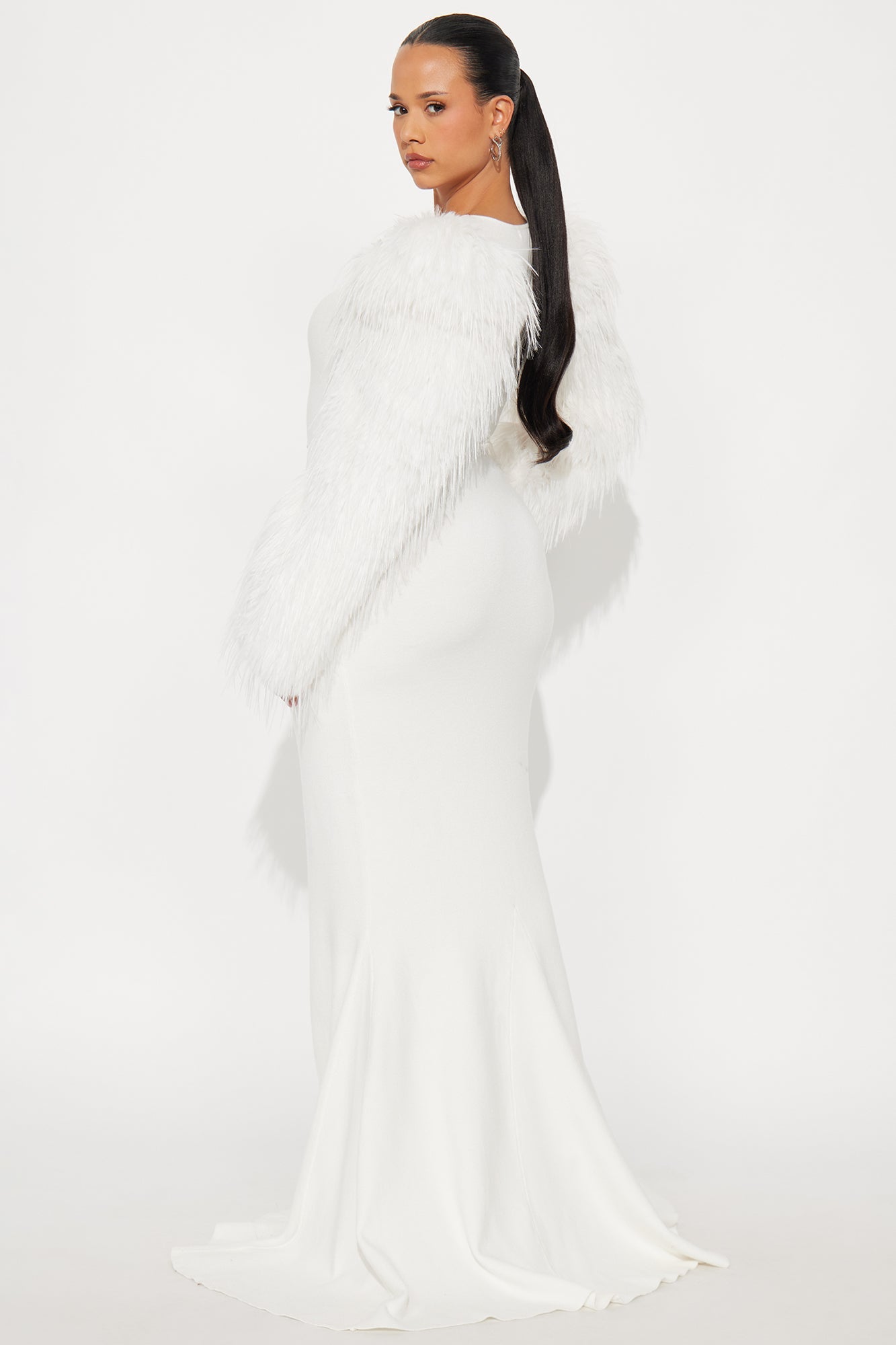Diva Long Sleeve Maxi Gown - White