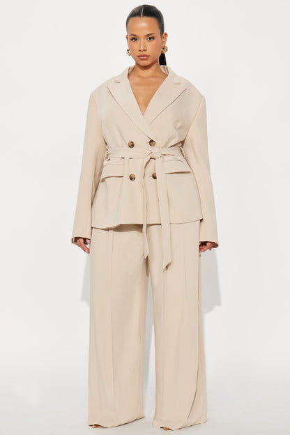End Of Time Wide Leg Belted Trousers 33″ - Stone