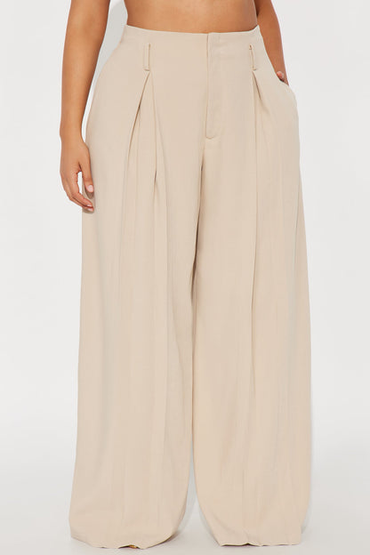 End Of Time Wide Leg Belted Trousers 33″ - Stone