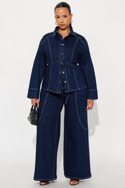 Camila Denim Fitted Pant Set - Dark Wash