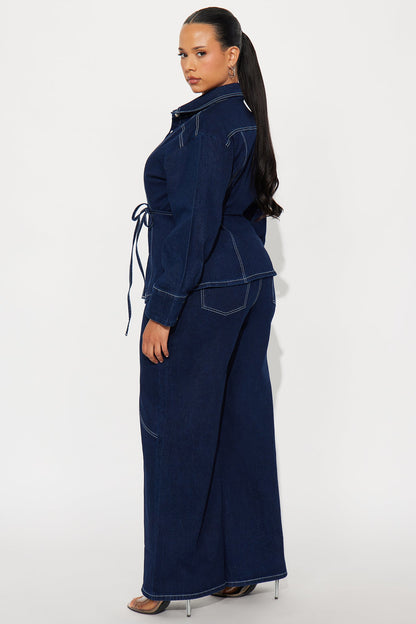 Camila Denim Fitted Pant Set - Dark Wash