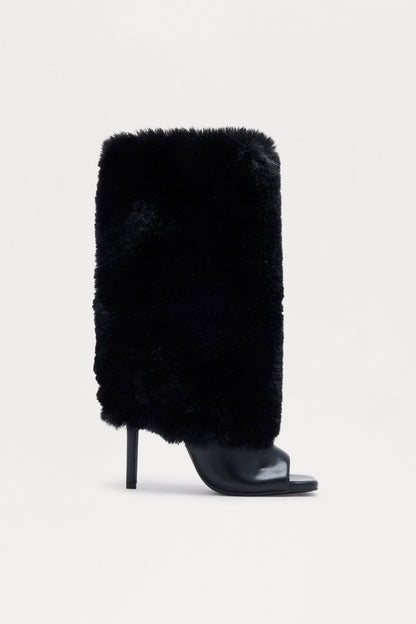 Sparks Faux Fur Stiletto Booties - Black