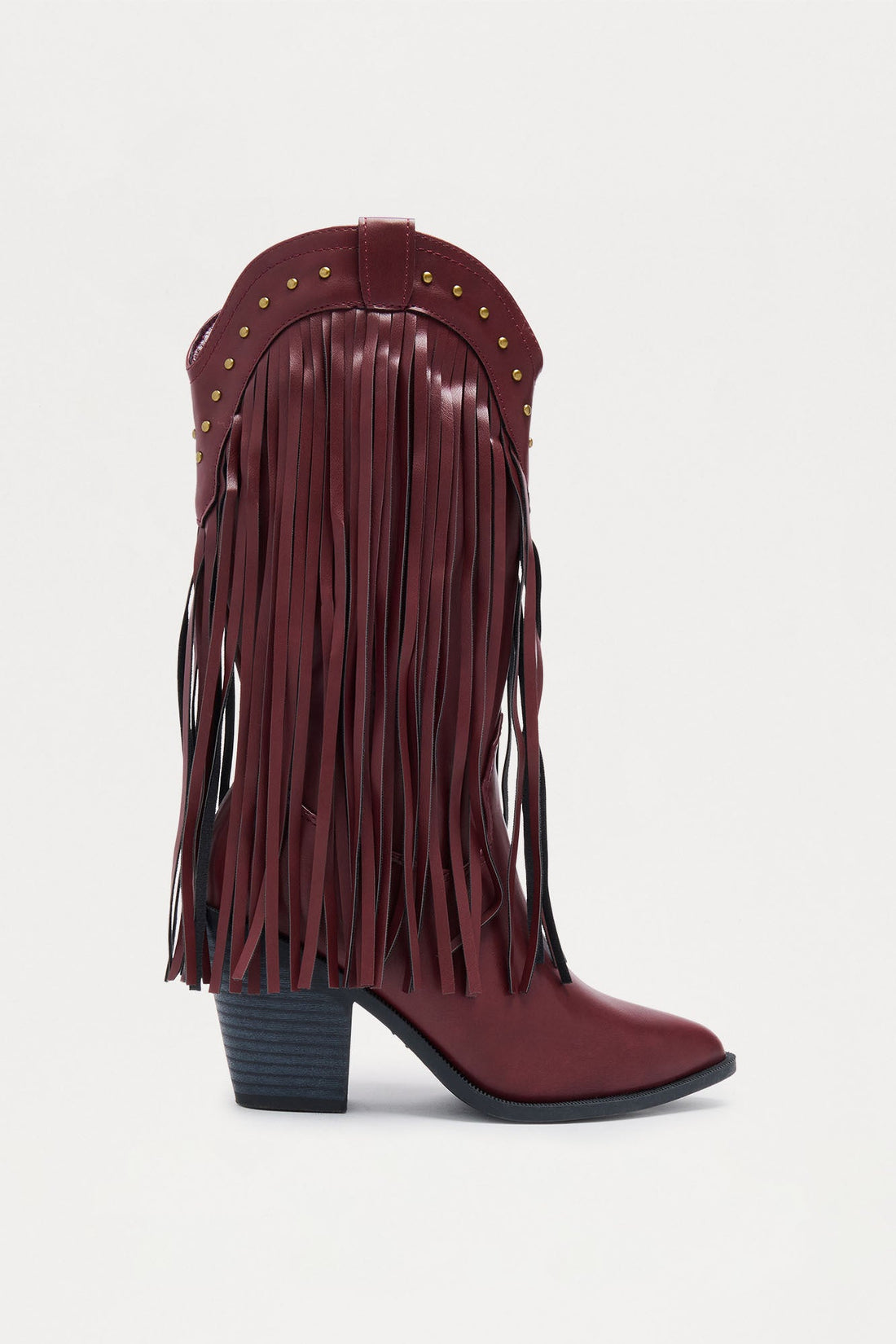 Rancher Studded Fringe Cowboy Boots - Wine