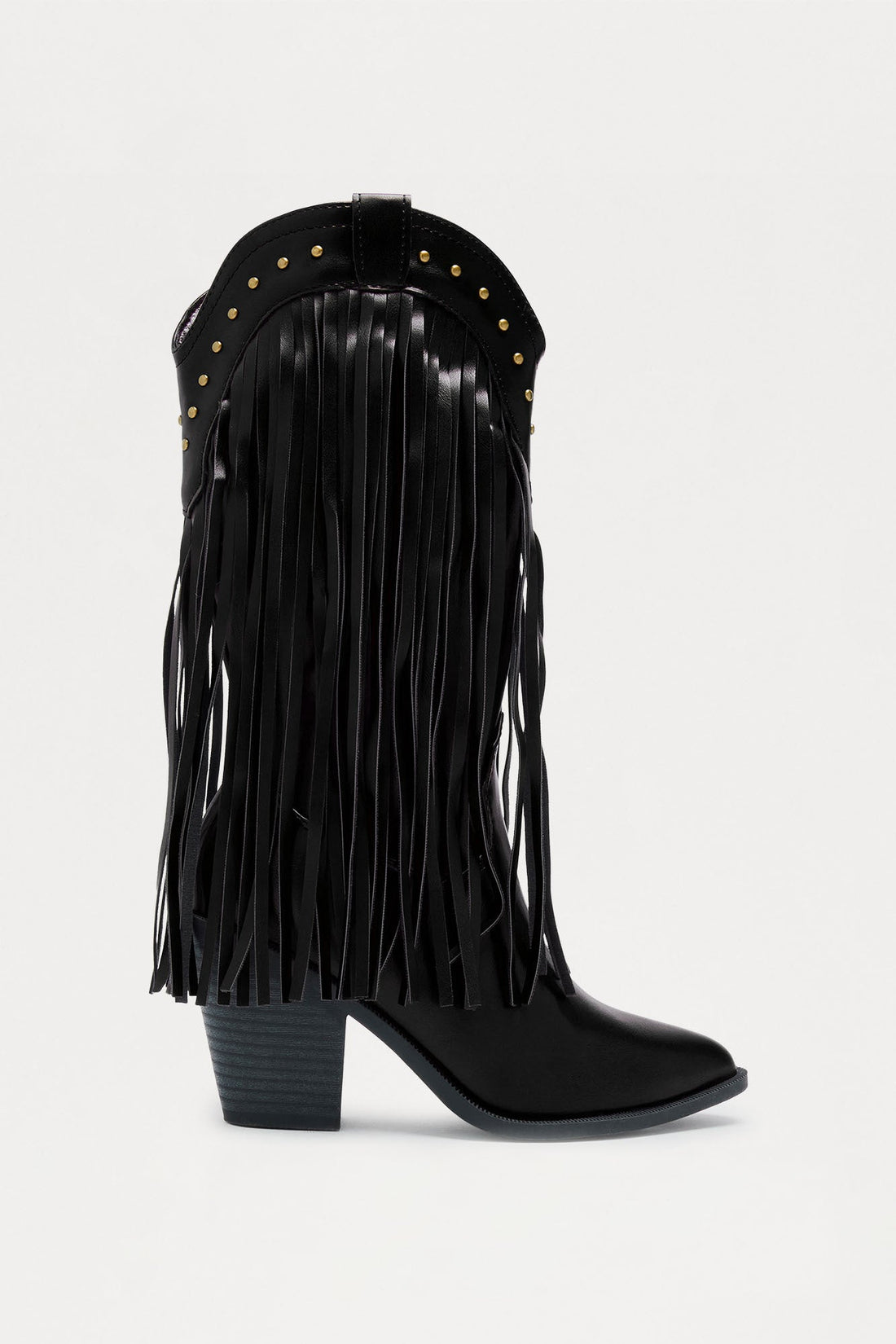 Rancher Studded Fringe Cowboy Boots - Black