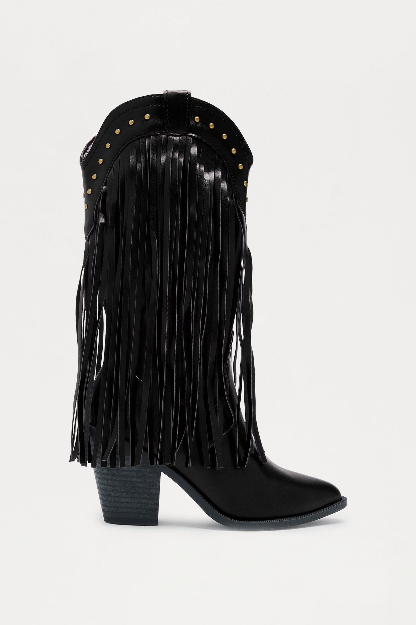 Rancher Studded Fringe Cowboy Boots - Black