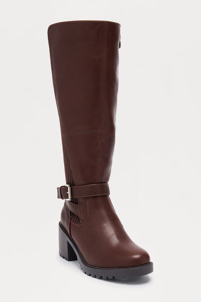 Daya Buckle Knee High Boots - Brown