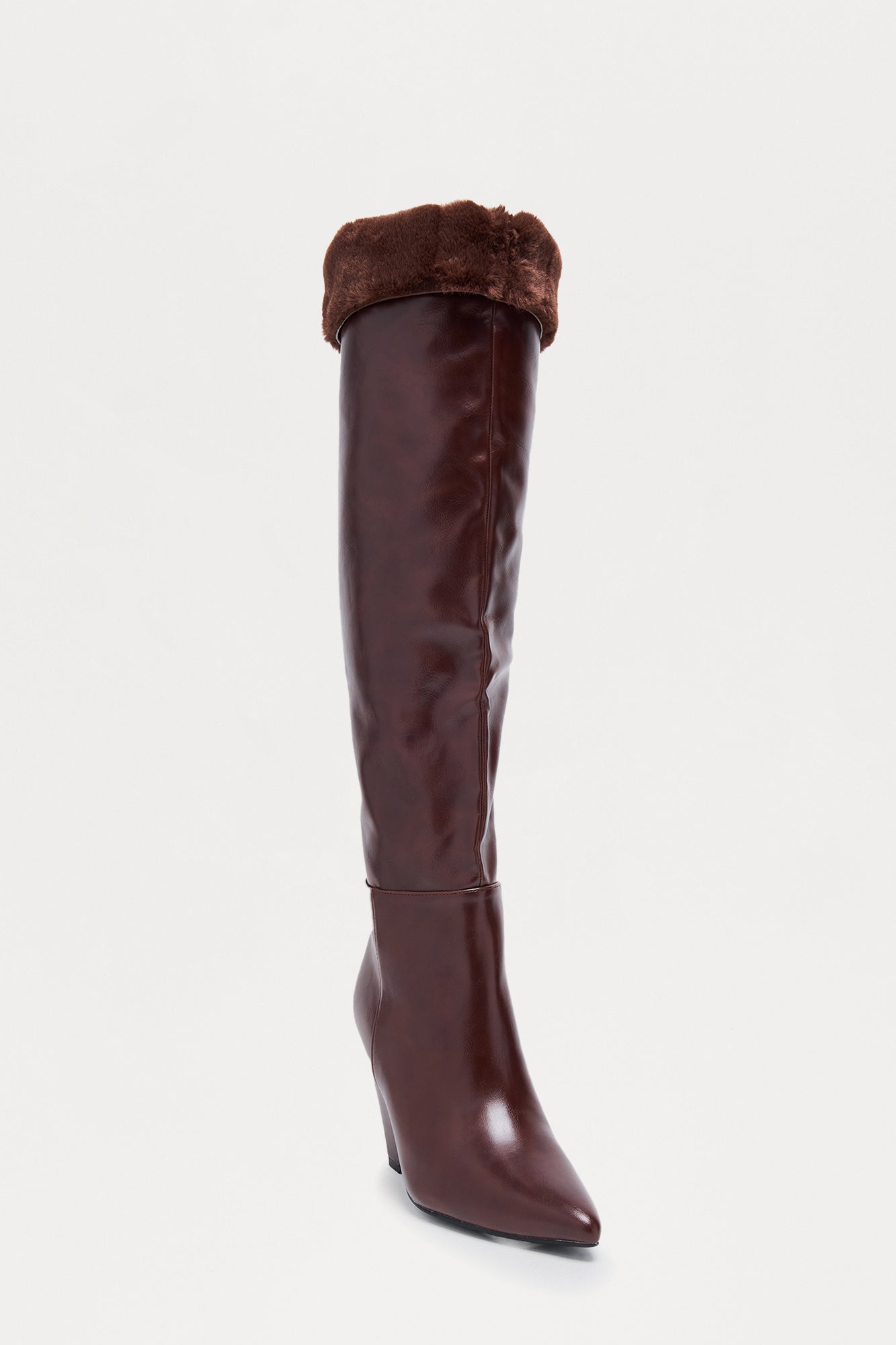 Tirzah Fur Trim Thigh High Boots - Chocolate