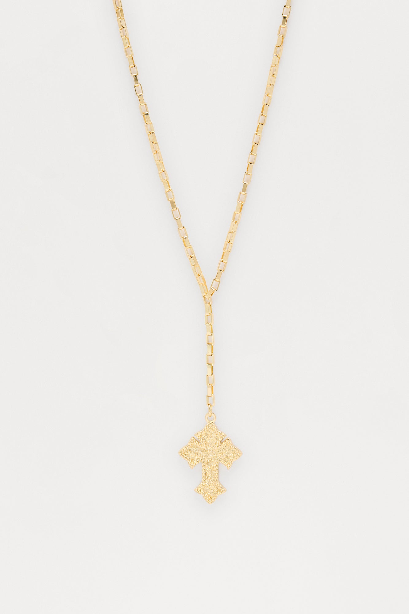 Nugget Cross Lariat Chain Necklace - Gold
