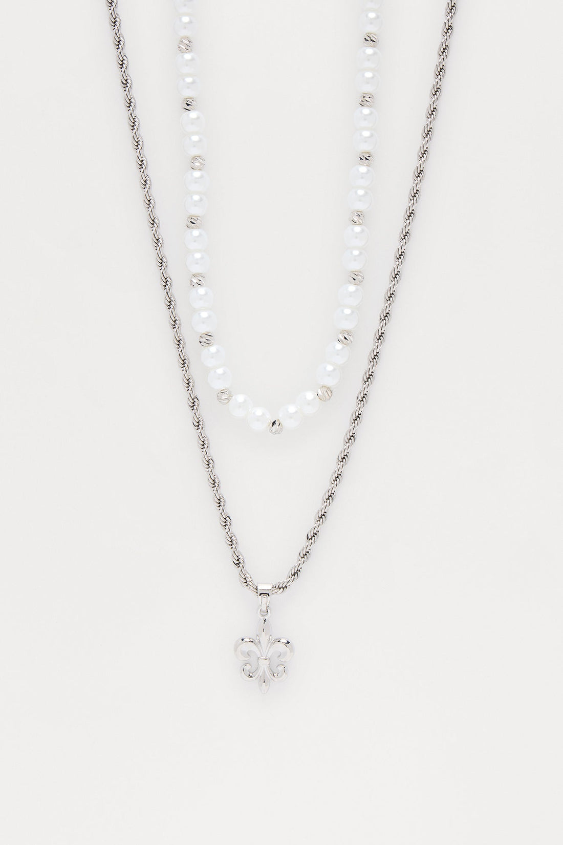 Fleur Two Piece Beaded Necklace Set - Silver