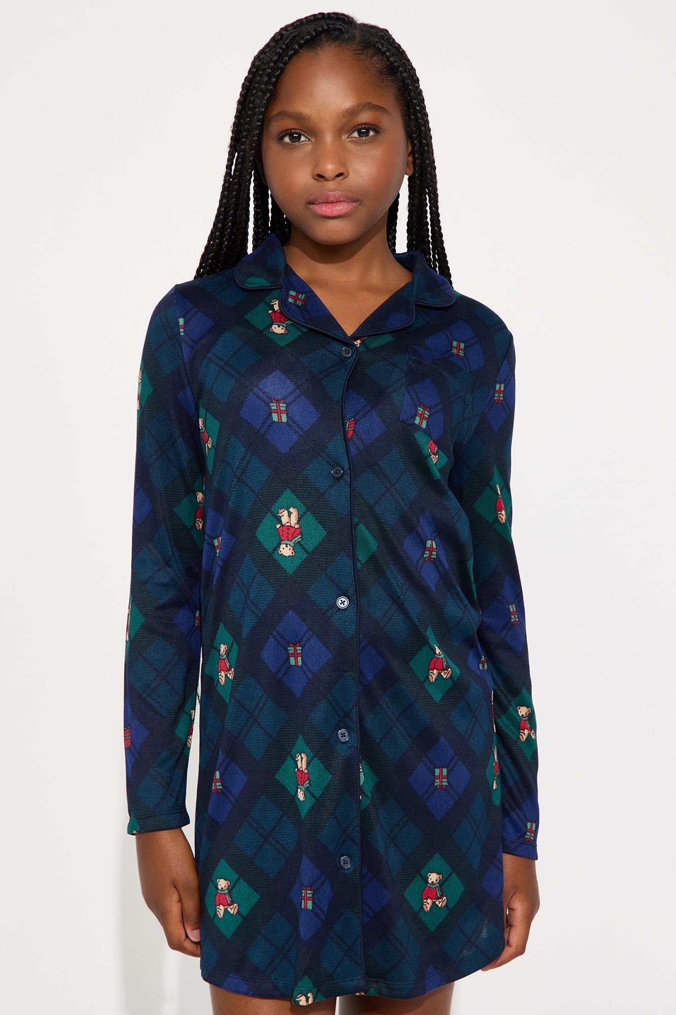 Mini Beary Cute Matching Family Long Sleeve Shirt - Navy/combo