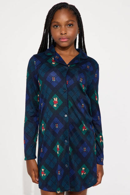 Mini Beary Cute Matching Family Long Sleeve Shirt - Navy/combo