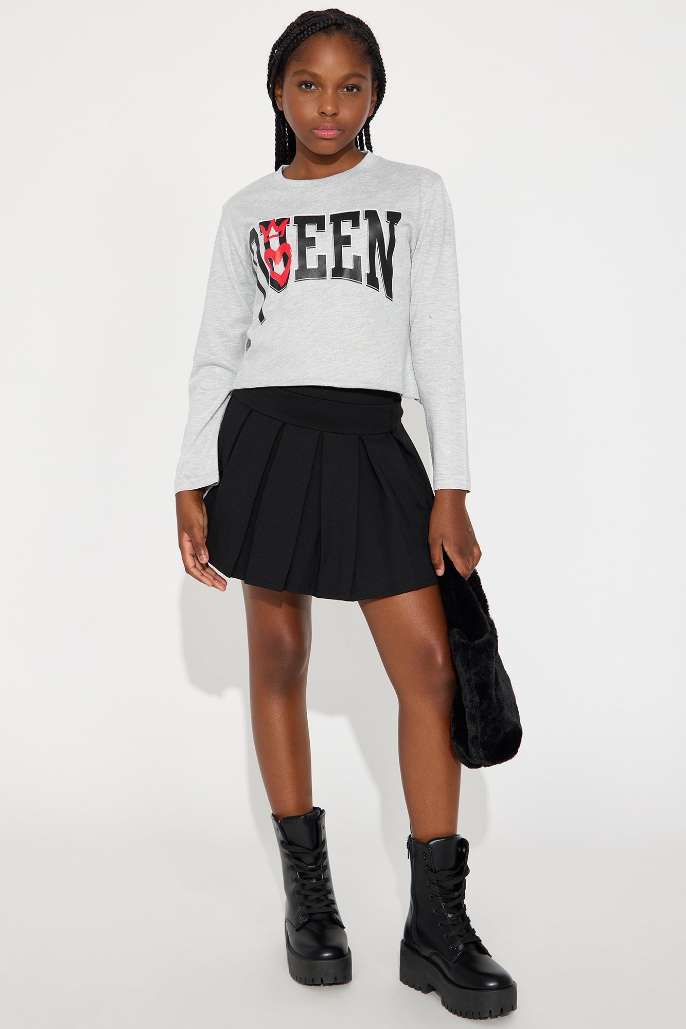 Mini The Queen Is Here Long Sleeve Tee - Heather Grey