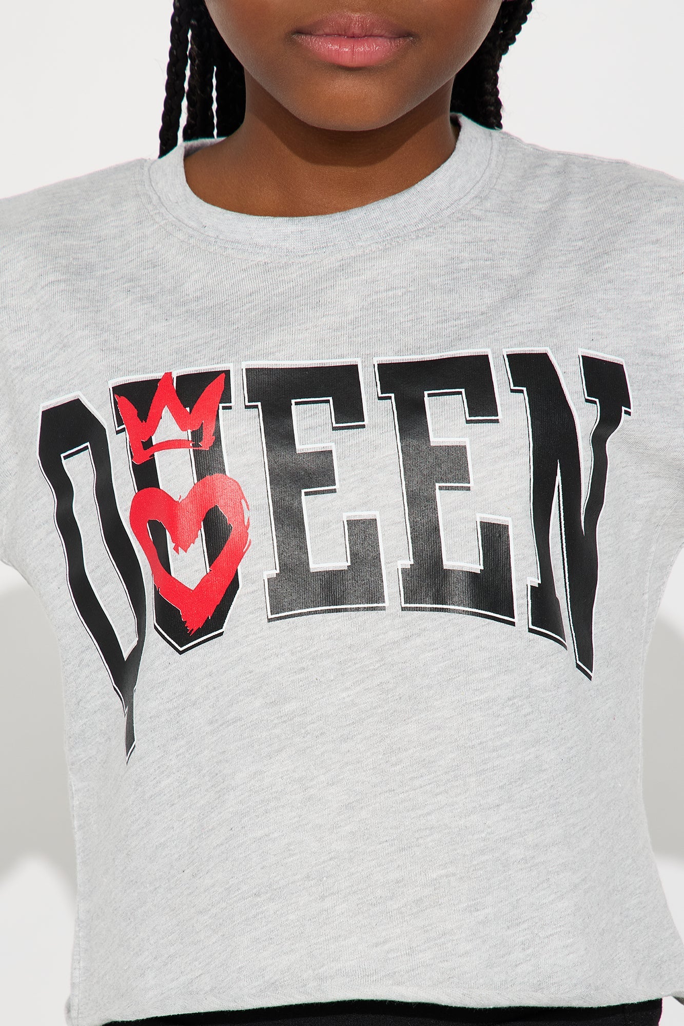 Mini The Queen Is Here Long Sleeve Tee - Heather Grey