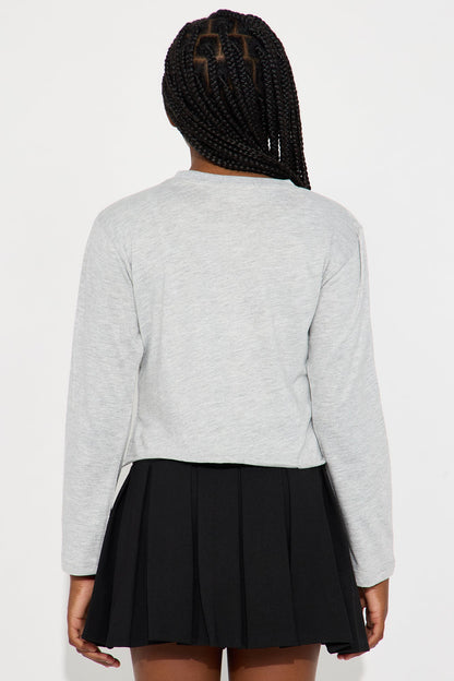 Mini The Queen Is Here Long Sleeve Tee - Heather Grey