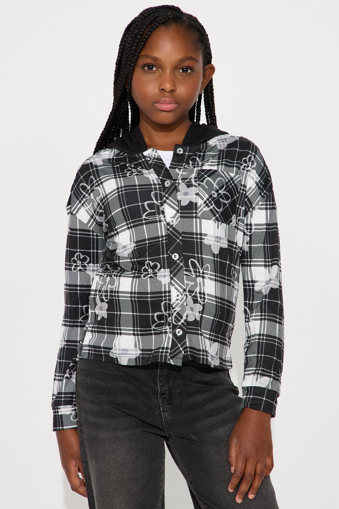 Mini Warm Thoughts Button Front Hoodie - Black