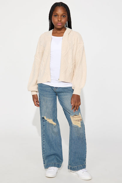 Mini Ski Lodge Zip Up Sweater - Oatmeal
