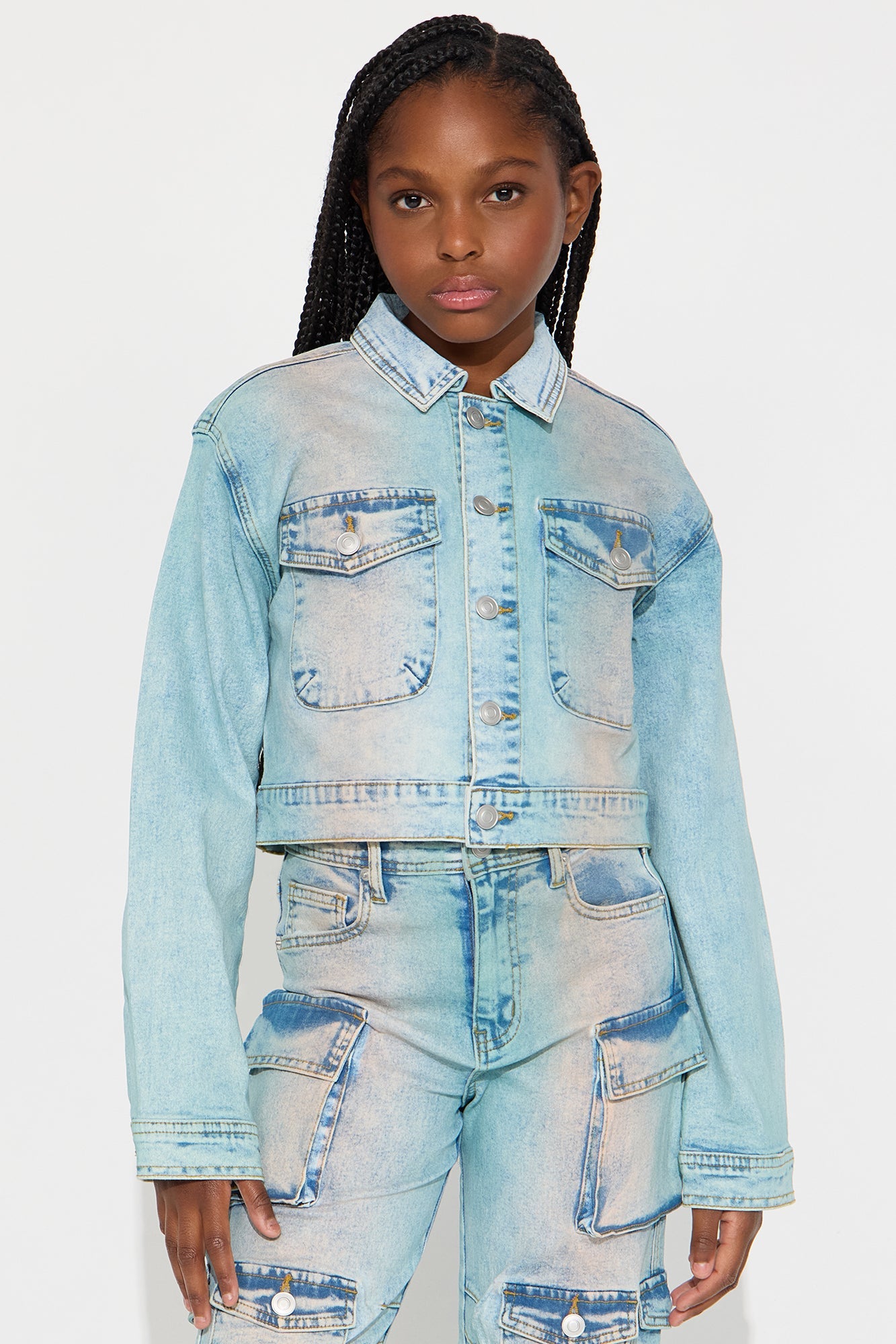 Mini Losing Time Cargo Jacket - Light Wash