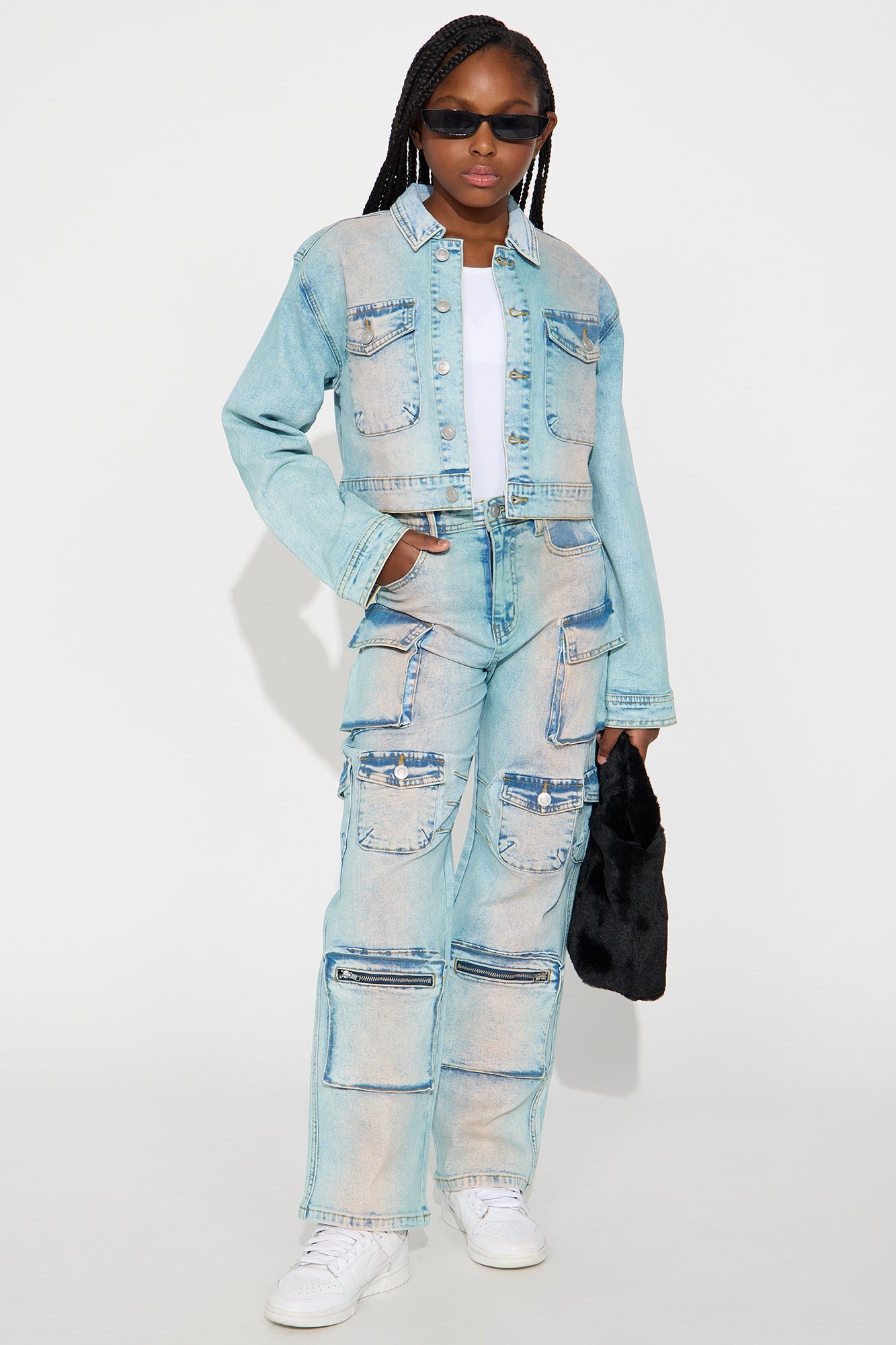 Mini Losing Time Cargo Pants - Light Wash