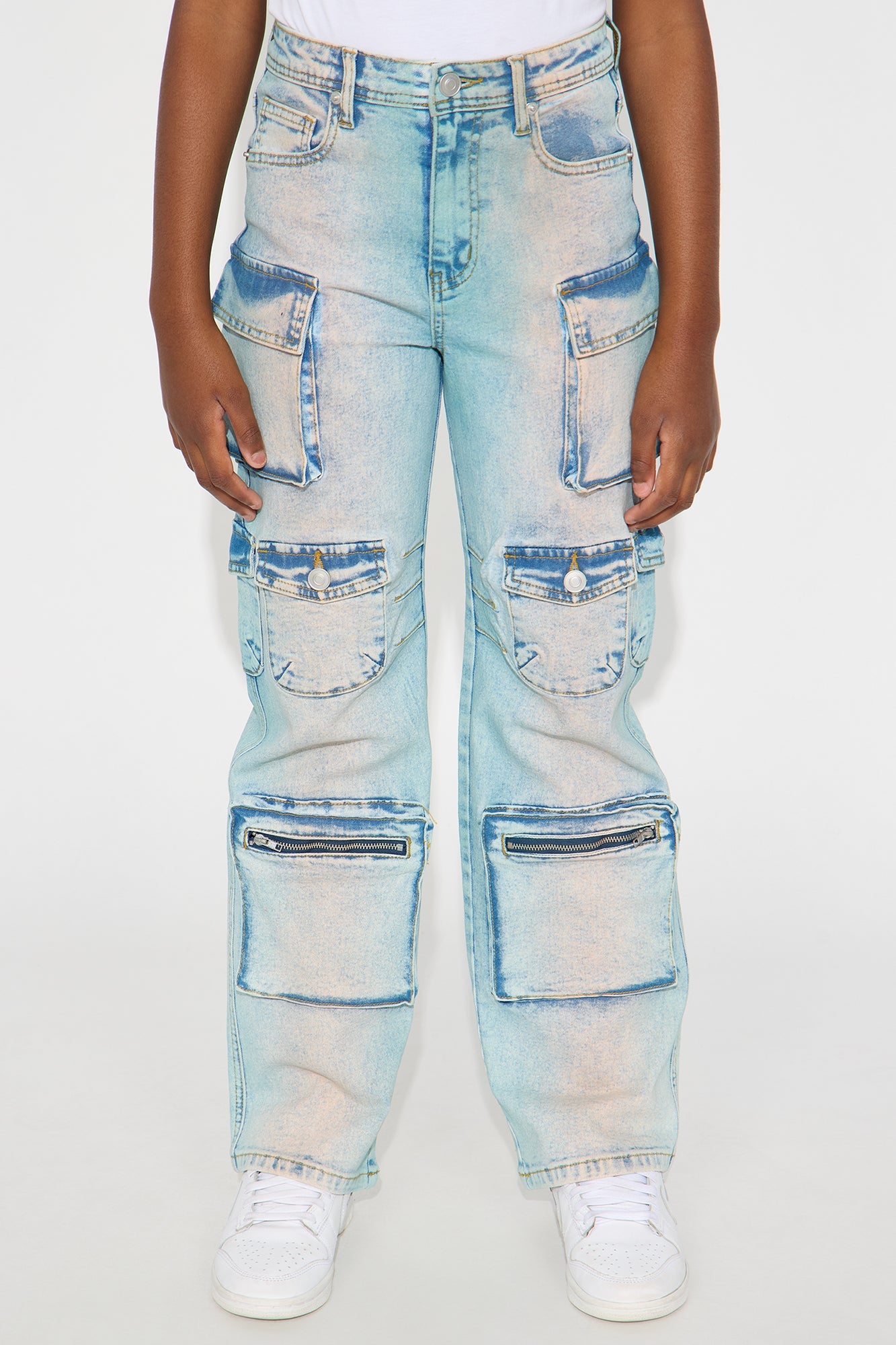 Mini Losing Time Cargo Pants - Light Wash