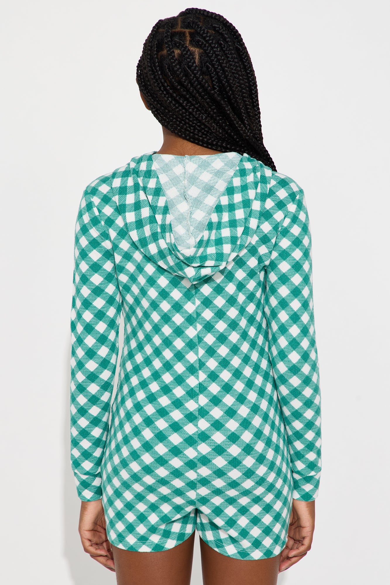 Mini Something Cozy Waffle Hoodie Romper Onesie - Green