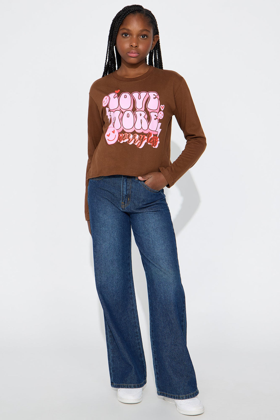 Mini Love More Long Sleeve Tee - Brown