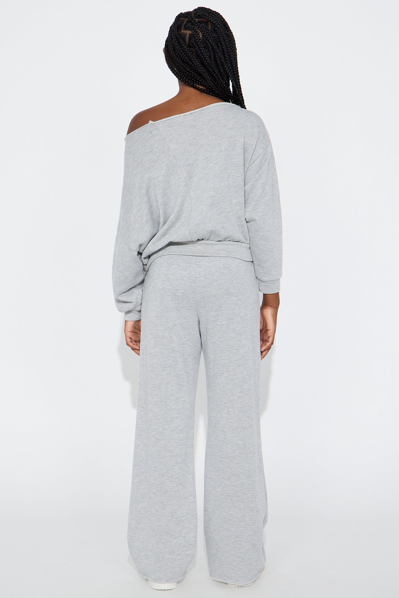 Mini Robyn Off Shoulder Pant Set - Heather Grey