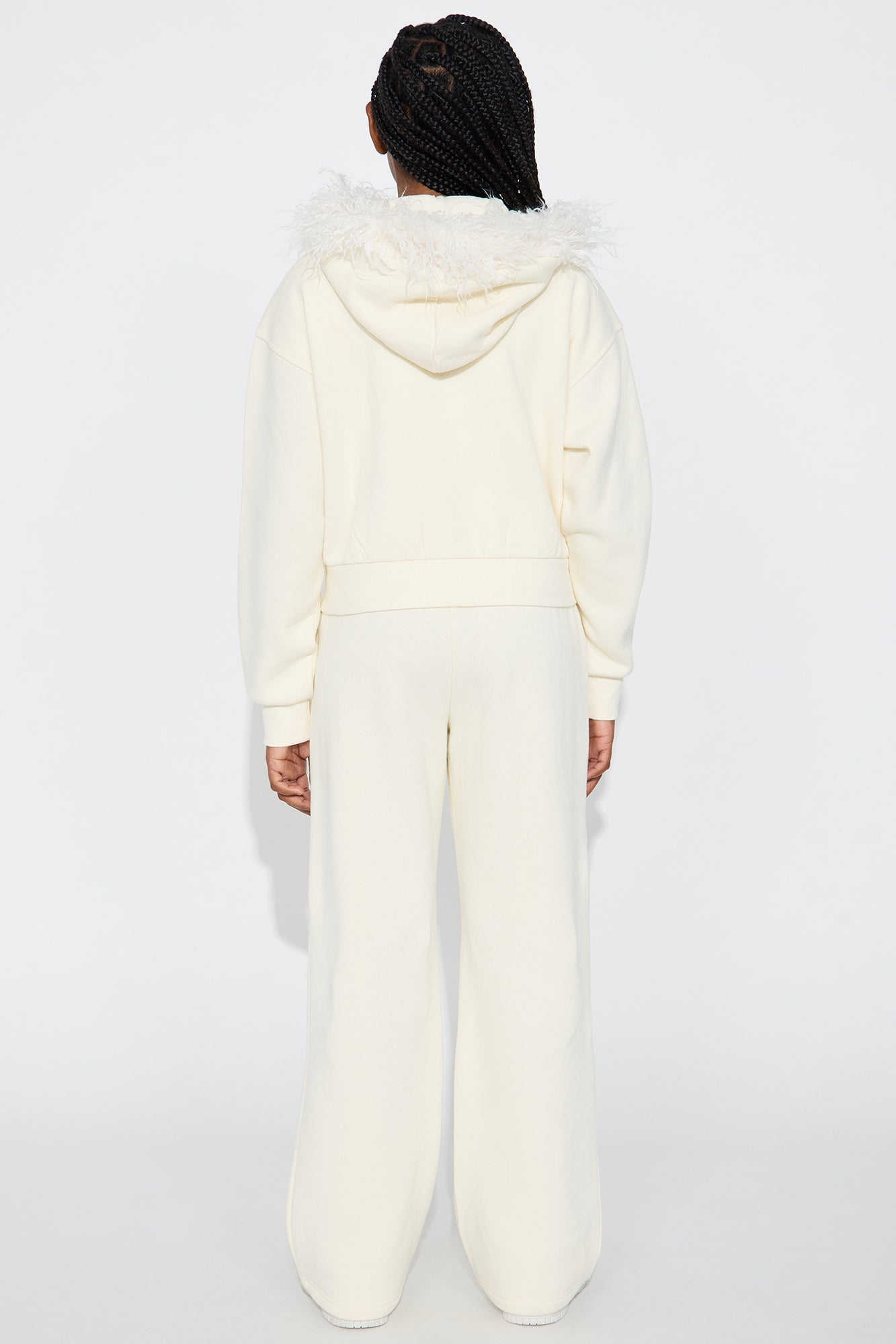 Mini Keep Me Warm Faux Fur Trim Hoodie Set - Cream