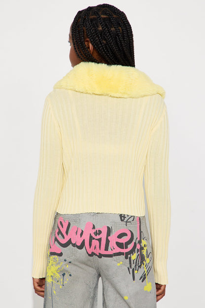 Mini Fluff Game Strong Faux Fur Cardigan - Butter Yellow