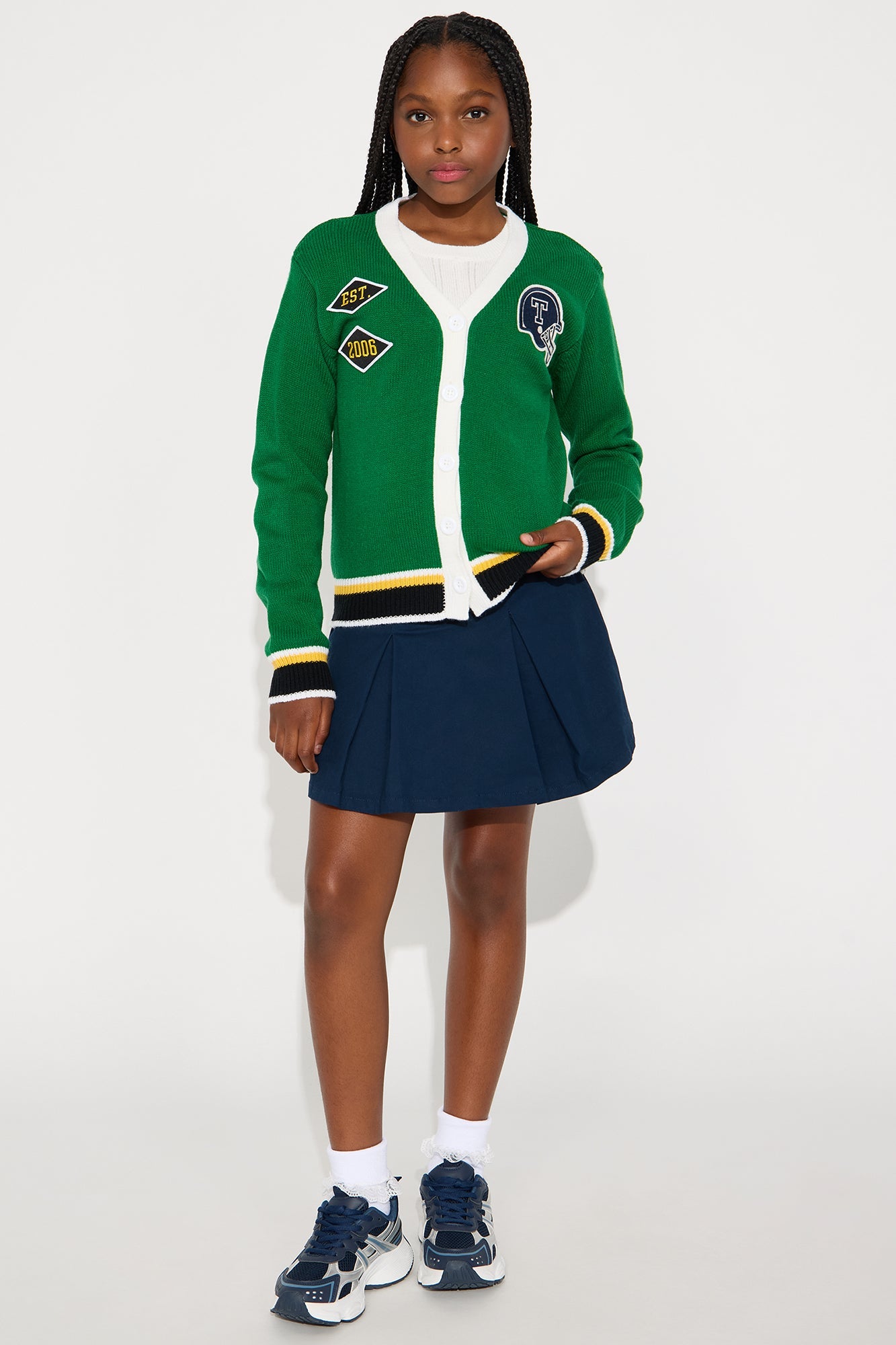 Mini Half Time Varsity Cardigan - Green