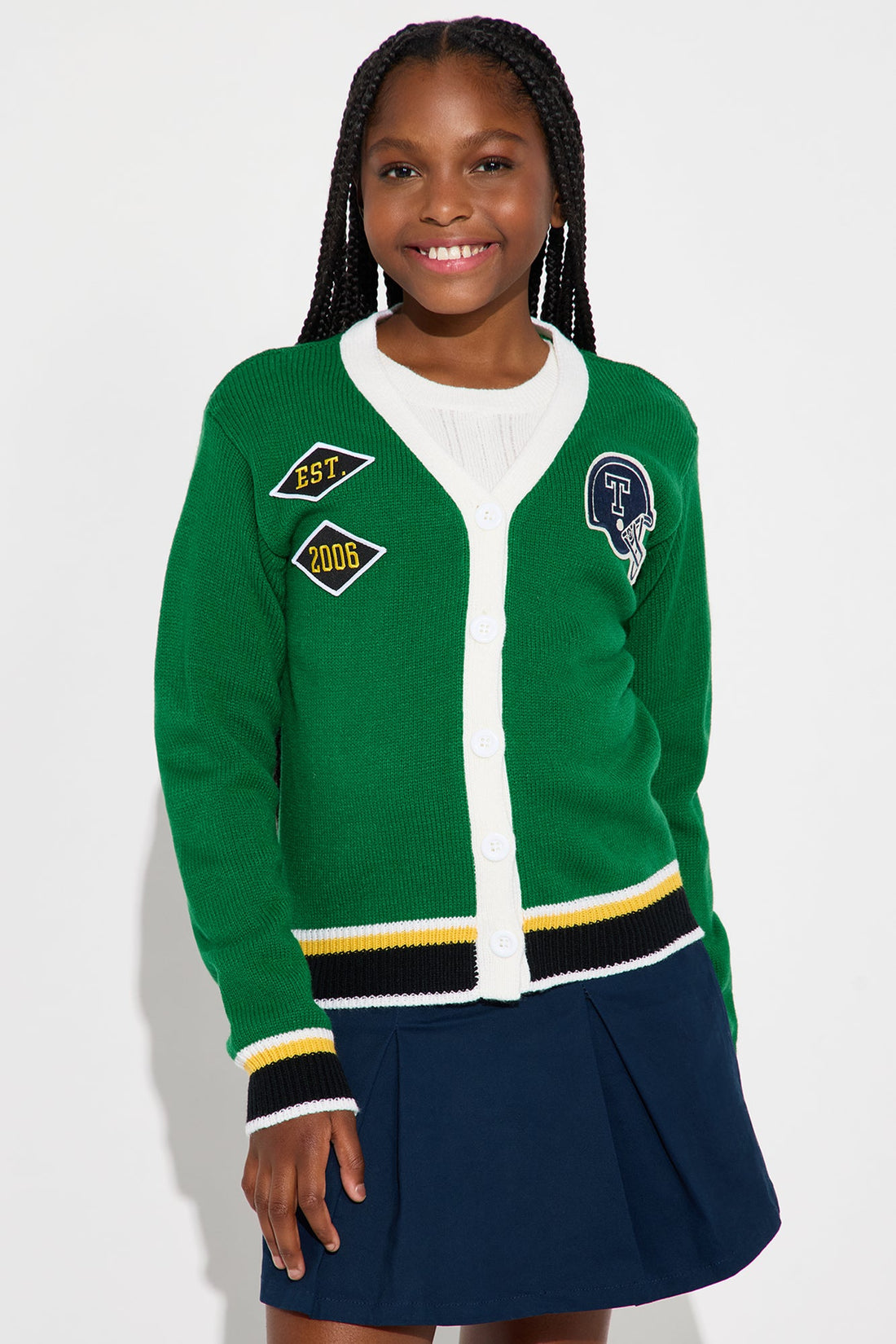 Mini Half Time Varsity Cardigan - Green