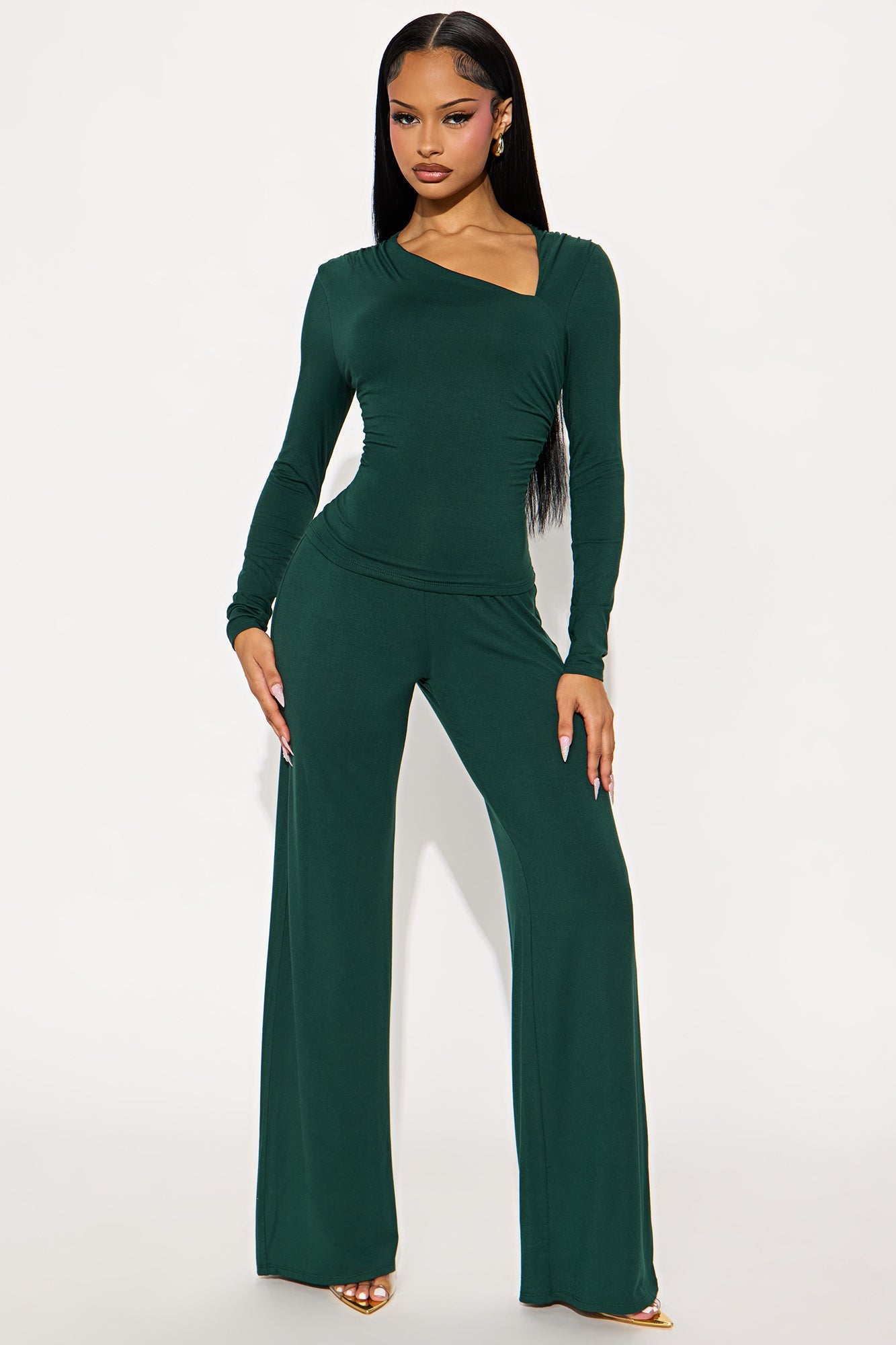 Alison Asymmetrical Wide Leg Pant Set - Hunter
