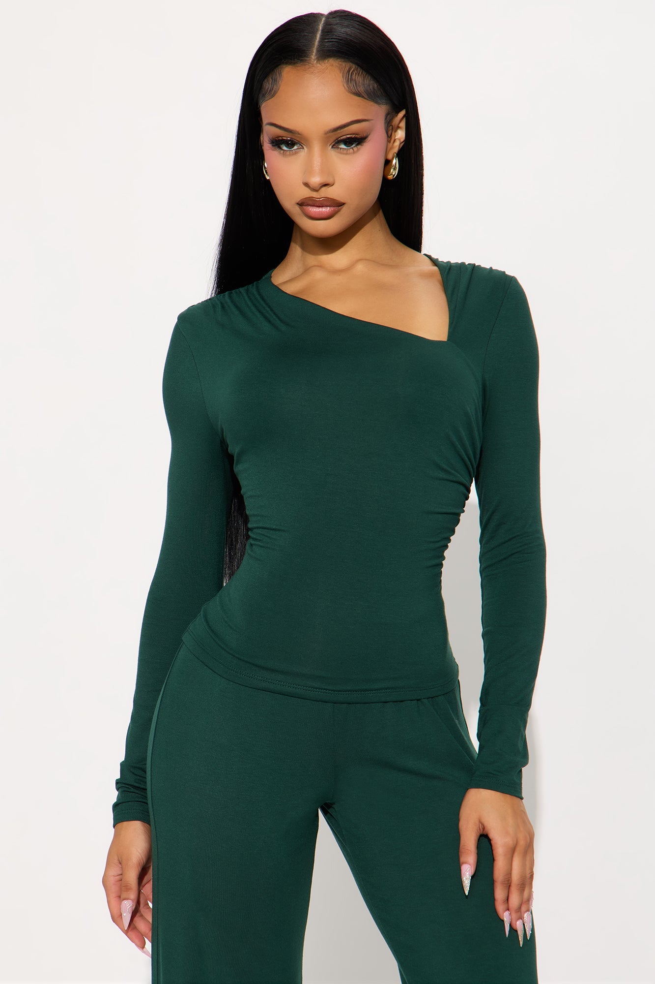 Alison Asymmetrical Wide Leg Pant Set - Hunter