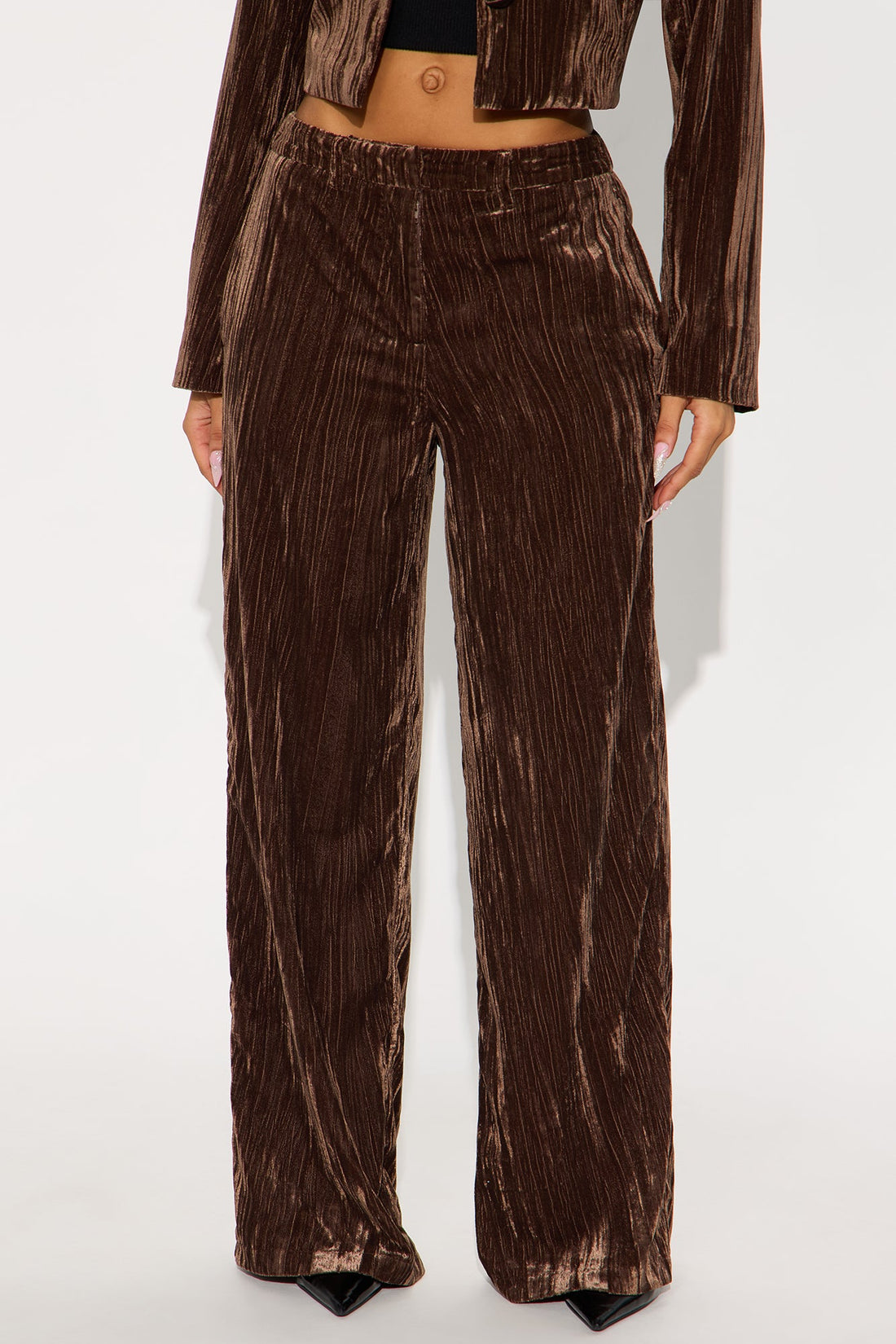 Keep You Wondering Velvet Wide Leg Pant 32 - Brown