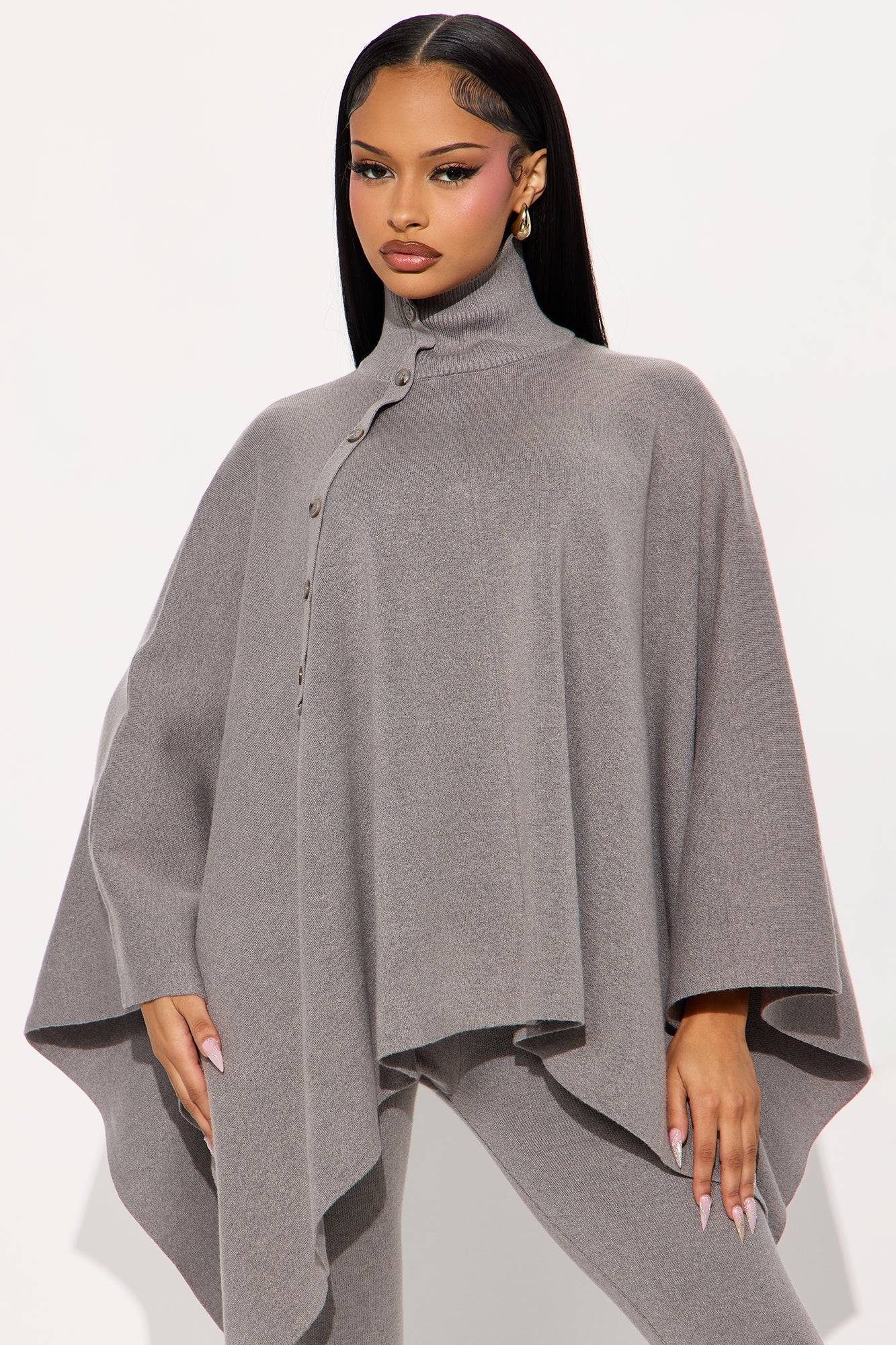 Weekend Rebel Poncho Sweater Pant Set - Heather Grey