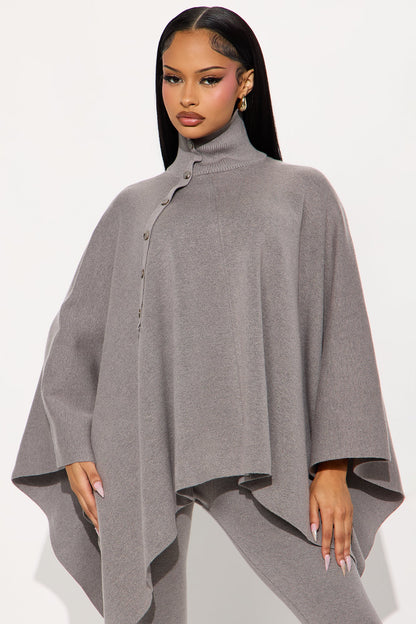 Weekend Rebel Poncho Sweater Pant Set - Heather Grey