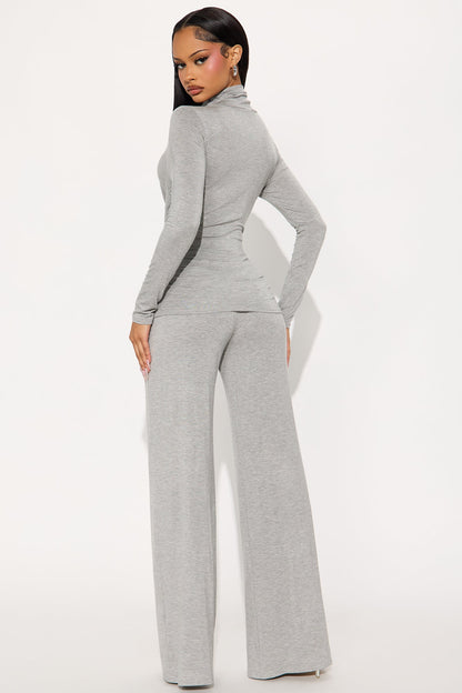 Keep It Simple High Neck Pant Set - Grey