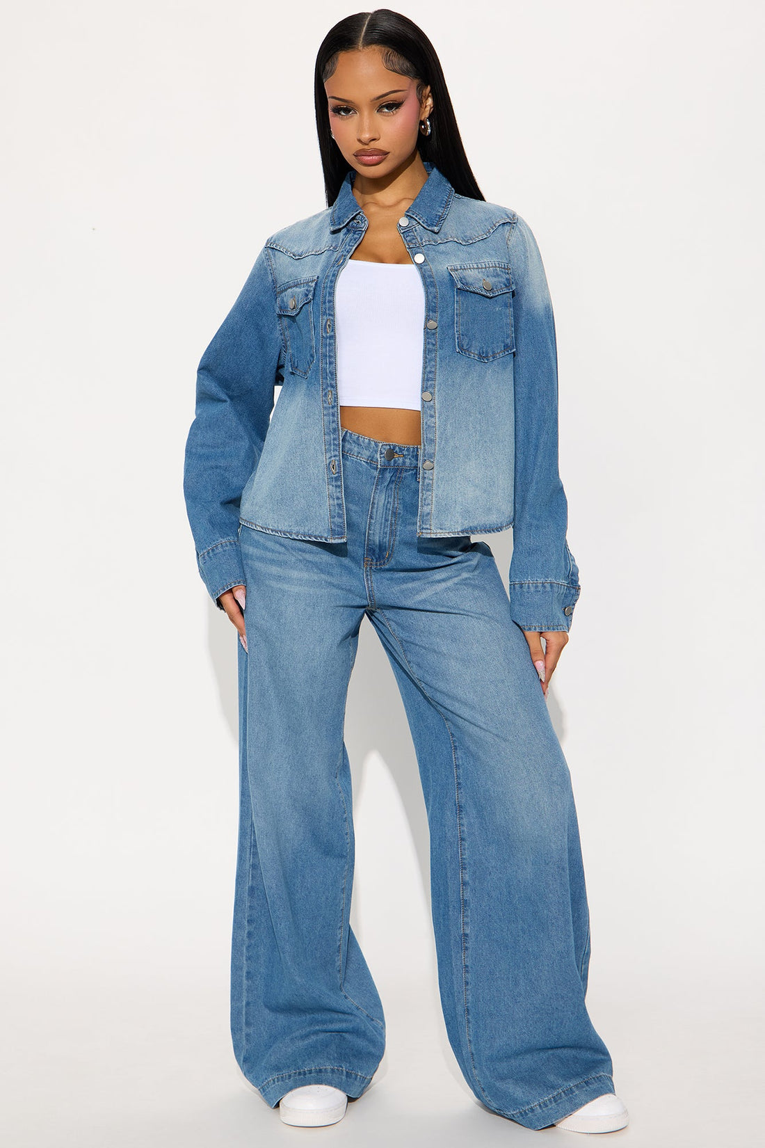 Monica Denim Pant Set - Medium Wash