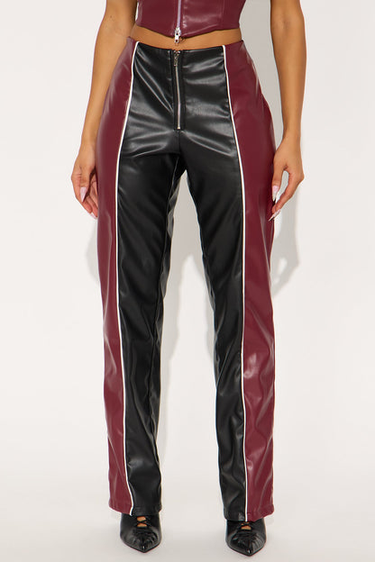 Unshakeable Energy Faux Leather Pant 32″ - Burgundy/combo