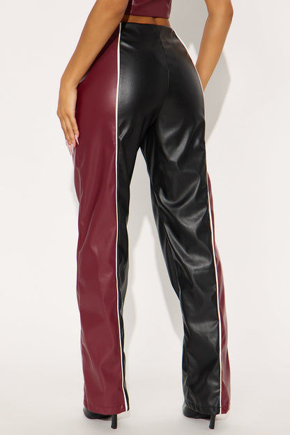 Unshakeable Energy Faux Leather Pant 32″ - Burgundy/combo