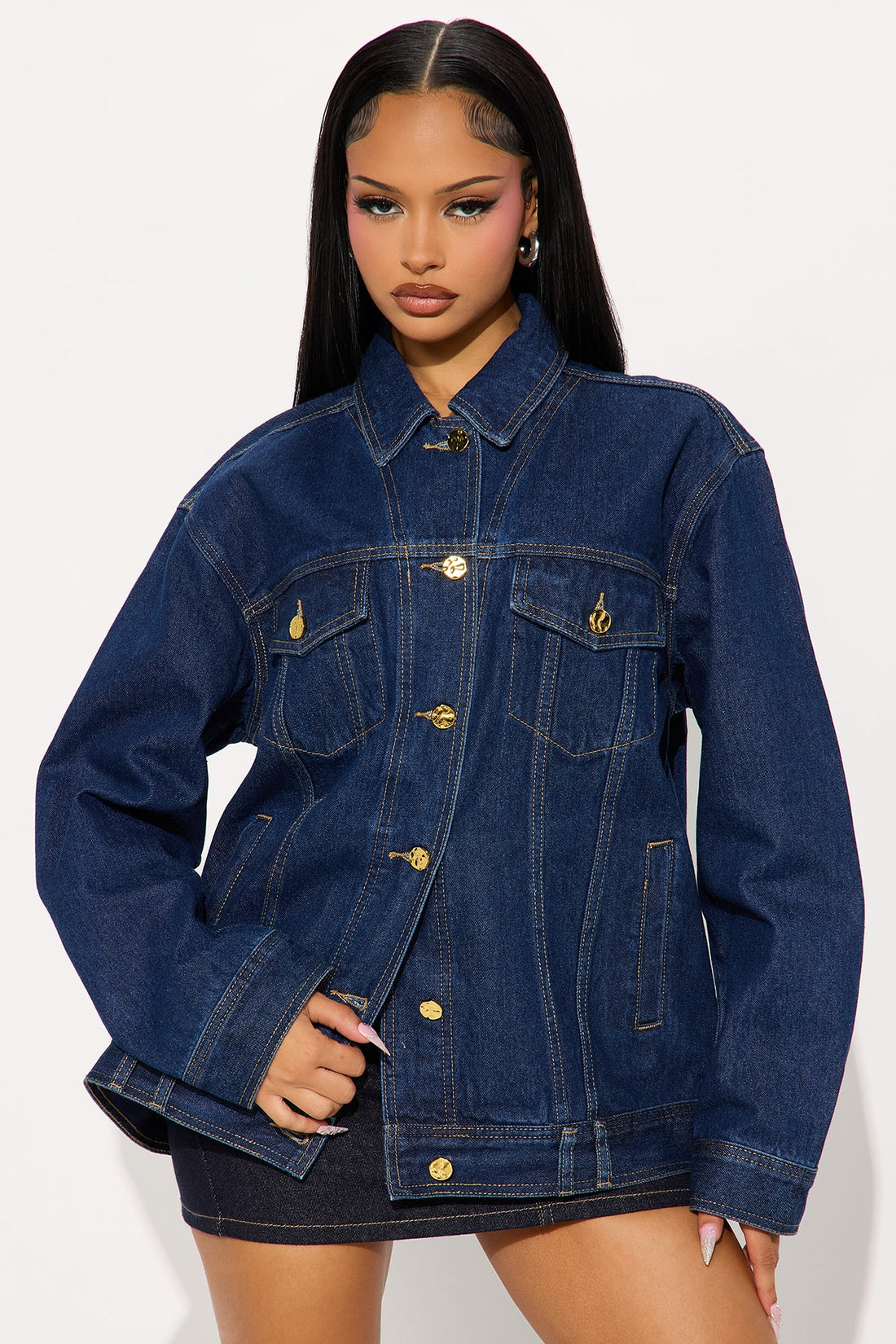 Basic Boyfriend Trucker Denim Jacket - Dark Wash