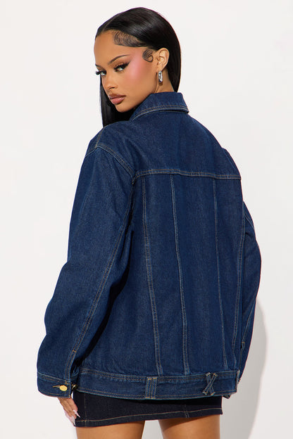 Basic Boyfriend Trucker Denim Jacket - Dark Wash