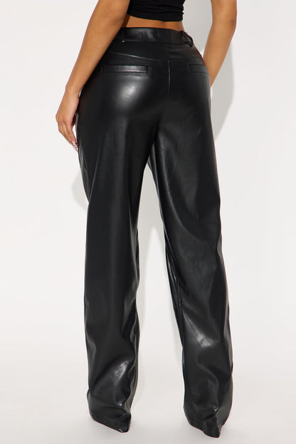 Carmen Faux Leather Straight Leg Pant 33 - Black