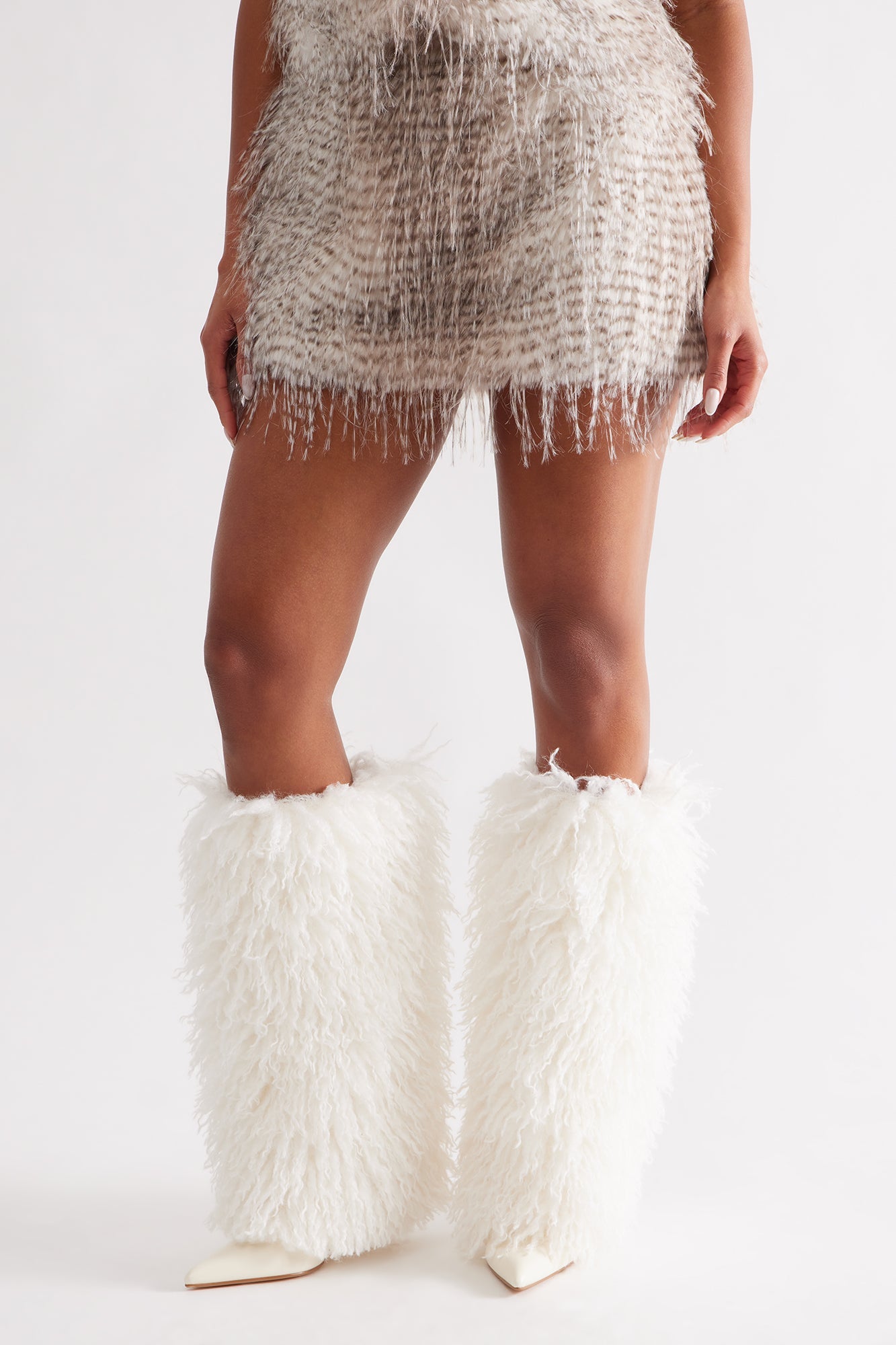 Ames Faux Fur Overlay Boots - Off White