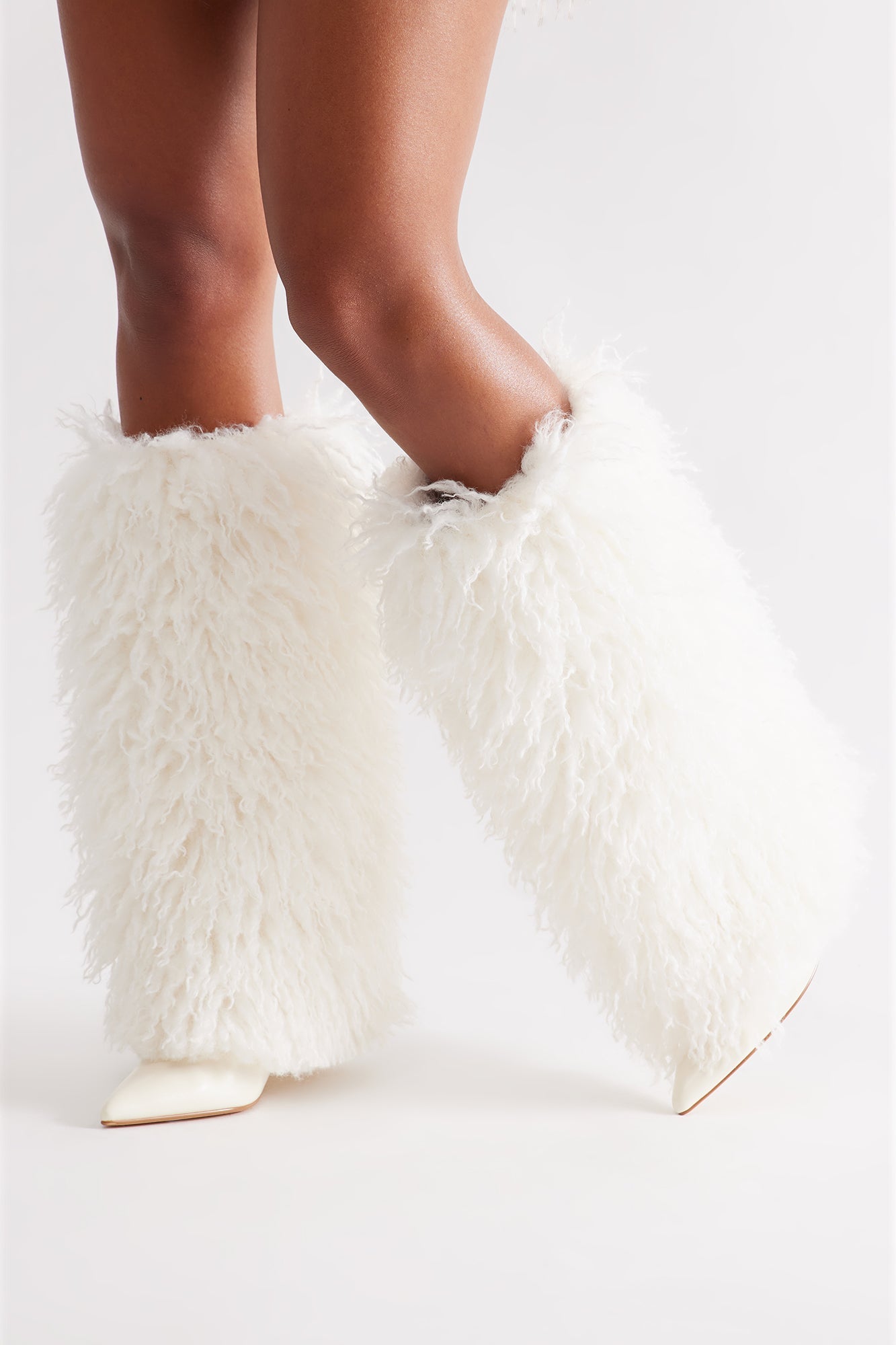 Ames Faux Fur Overlay Boots - Off White