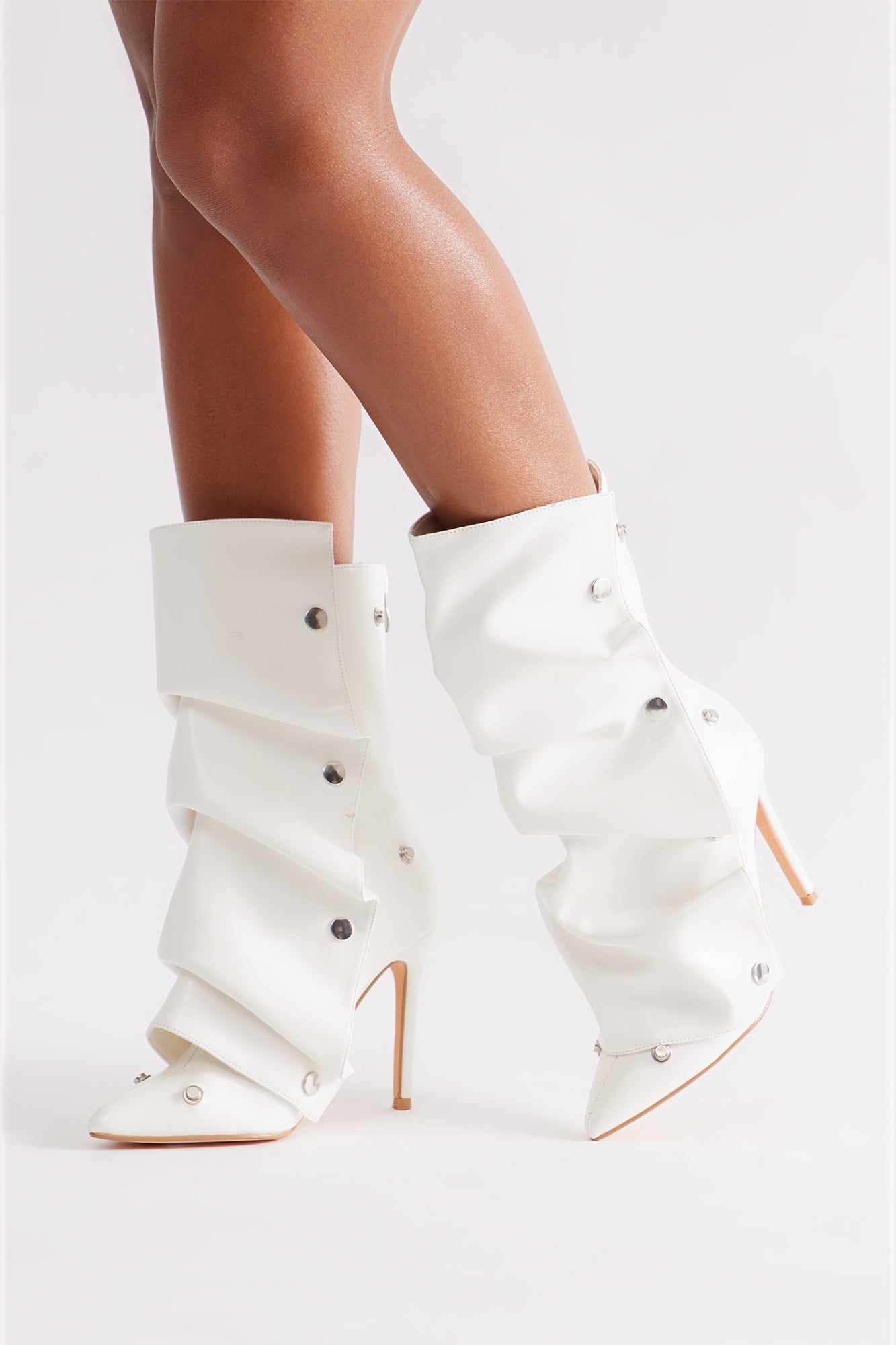 Amata Studded Stiletto Boots - White
